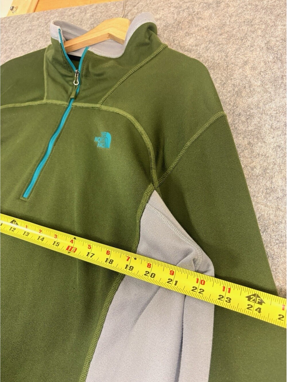 North Face Shirt Mens XL Green 1/4 Zip Fleece Lined Pullover Layer - Picture 5 of 7
